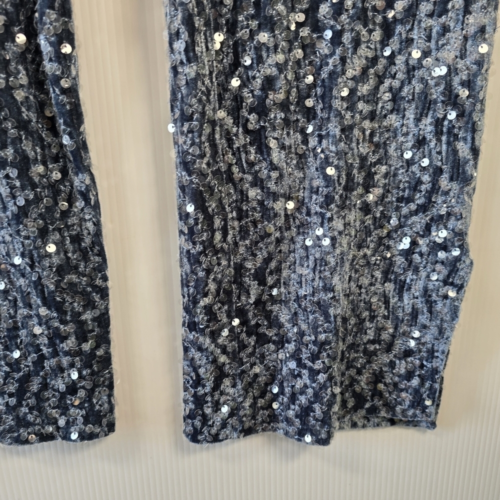 NWOT Zara Women's Velvet Sequin Straight Leg Zipper Side Stretchy Pants Size XS - Picture 7 of 13